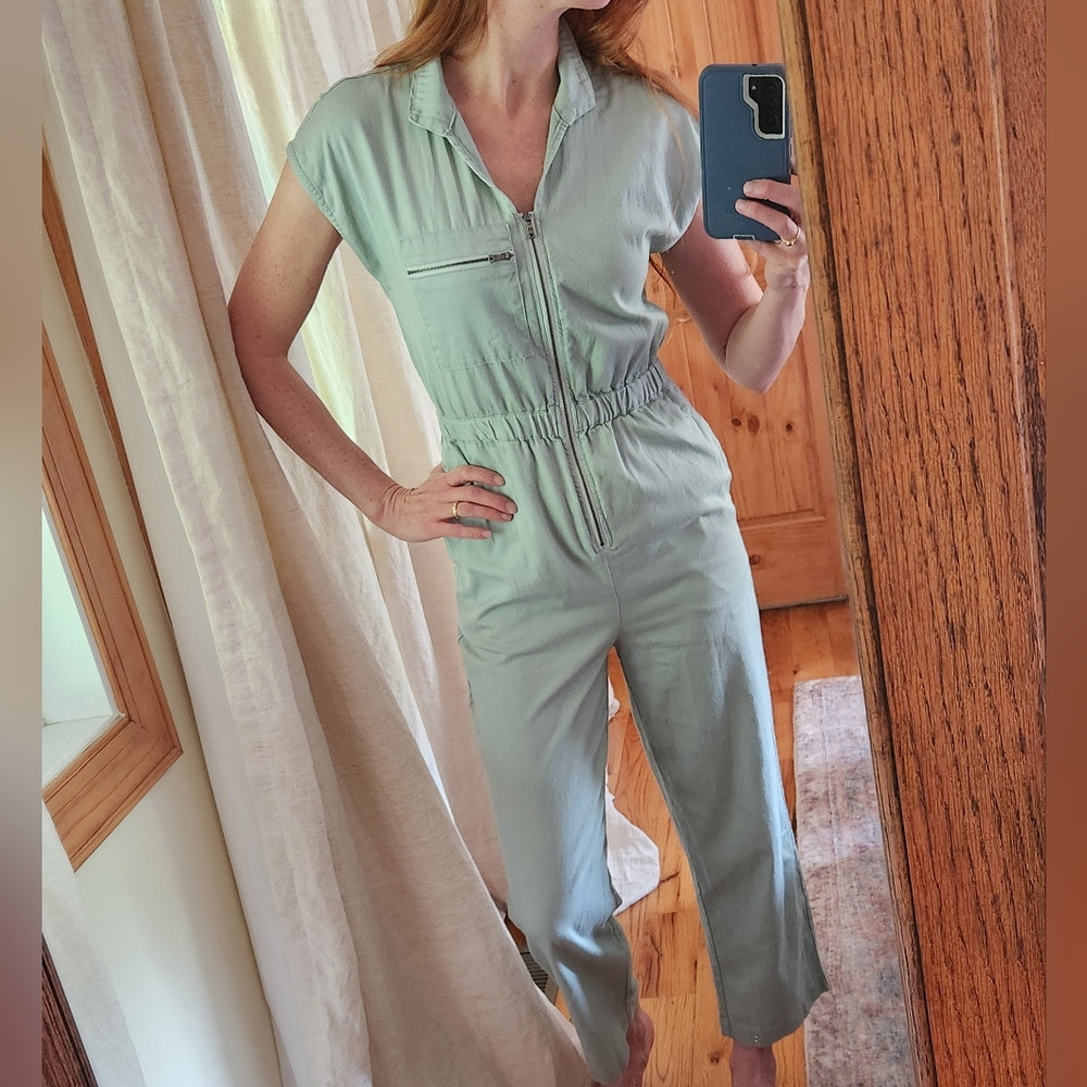 Madewell Sage Mist Zip Up Coverall Jumpsuit